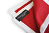red knitted pocket square with white edging